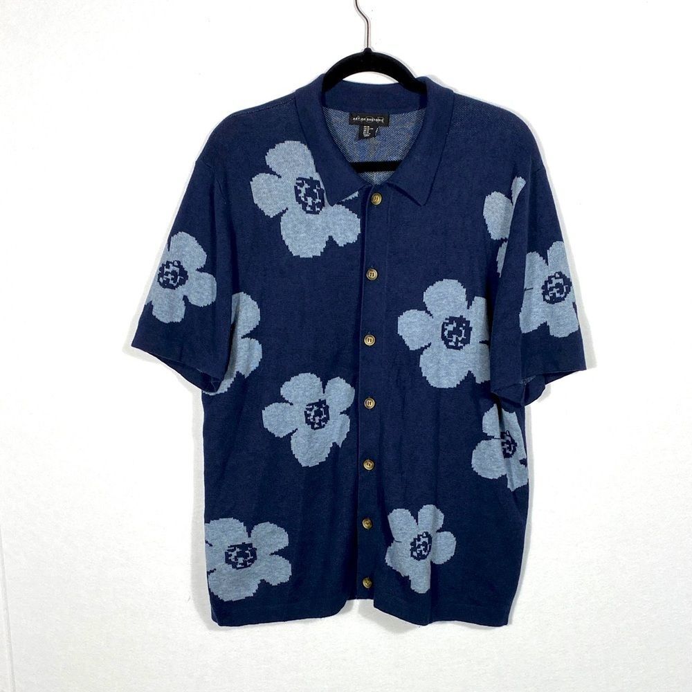 Art of Rhetoric Blue Floral Button-Up Shirt Retro Grandpa 90s XL